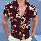 abordables Plantes tropicales-Homme Floral Feuille de palmier Plantes tropicales Chemise Chemise hawaïenne Chemise Aloha Manche Courte Chemise Col Classique Rétro Vintage Design Sexy Vacances Soirée Plein Air Noir Rouge Bleu S M L