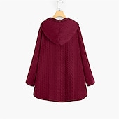 baratos Casacos de Inverno-Mulheres Plus Size Parka Botão Bolsos Tecido Ao ar livre Casual Manga Longa Com Capuz Padrão Inverno Outono Verde Escuro Azul Escuro Vermelho L XL XXL 3XL 4XL