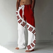billige Uformelle bukser med trykk for menn-Herre Bukser Sommerbukser Strandbukser Elastisk snordesign Lomme foran Rett ben Fargeblokk Grafiske trykk Musikkinstrument Komfort Myk Avslappet Daglig Mote Designer Hvit / Svart Rød