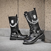 abordables Zapatos para Hombres-Botas de motociclista punk góticas para hombre con cadenas y detalles de metal: botas de combate resistentes y elegantes para eventos de motociclistas y salidas informales