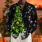 billiga Julgransoutfit-Herr Skjorta Träd Grafiska tryck Nedvikt Svart / Grön Gul Vin Purpur 3D-tryck Jul Gata Långärmad Mönster Button-Down Kläder Mode Designer Ledigt Mjukt