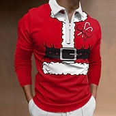 voordelige Kerstman-outfit-kerst heren kerstman 3d rits polo golf kerstman turndown wijn wit+rood rood+legergroen+wit zwart wit 3d print straat casual lange mouw rits print kleding kleding modeontwerper