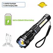 cheap Flashlights-High-power LED Rechargeable Flashlight with 30W Lamp Beads Portable Torch 7 Lighting Modes Zoomable Waterproof Camping Light