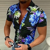 economico Stampa Floreale-Per uomo Floreale Pop art Fiori tropicali Camicia Camicia hawaiana Camicia Aloha Manica corta Camicia Collo ripiegabile Originale Informale Esterno Feste Informale Nero / Rosso Blu Viola S M L