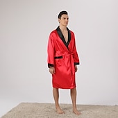 economico Vestaglie-Per uomo Plus Size Accappatoio Abito di seta Accappatoi Kimono di seta 2 pezzi Onde Semplice Comoda Interni Giornaliero Seta sintetica Poliestere Regalo Bavero Manica lunga Top dell&#039;accappatoio