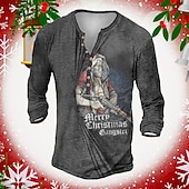 Christmas Men's Santa Claus Henley T Shirt Tee Henley Tee Graphic Santa Claus Henley Gray 3D Print Plus Size Outdoor Long Sleeve Button-Down Print Clothing Apparel Designer Basic Classic4