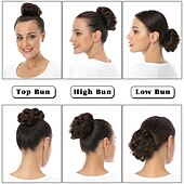 economico Chignon-chignon disordinato capelli umani scrunchie istantaneo up-do ciambella chignon ricci ondulati posticci per le donne (#8 marrone/marrone chiaro)