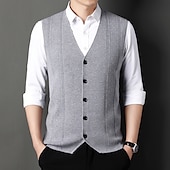 abordables Gilet-Homme Pull Gilet Robe pull Pull en laine A côtes Tricoter Tricoté Rayure Col V Moderne contemporain Coréen Usage quotidien Sortie Vêtement Tenue Sans Manches Printemps &amp; Automne Noir Rouge M L XL