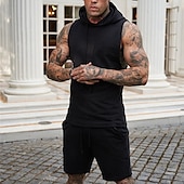 baratos Conjuntos de Camisas para Homem-Homens Ternos-Camiseta Moletom Camisa de tênis Conjunto de shorts e camiseta Sem Manga Manga Curta Com Capuz Verão Cor Sólida Esportes Designer Roupa de Esporte Com Cordão 2 Peças Ao ar livre Rua