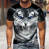 billige T-skjorter med dyreprint-Herre Unisex Dyr Tiger Grafiske trykk T skjorte Kortermet T skjorte 3D-utskrift Crew-hals Skjorte Designer Fritid Stor og høy Daglig Ferie Svart Hvit Gul Sommer Klær S M L XL XXL 3XL 4XL