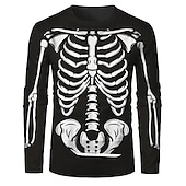 billiga skalle &amp; ben-Herr Grafisk Skelett T-shirt halloween skjorta Långärmad T-shirt 3D-tryck Rund hals Skjorta Mode Ledigt Gata Dagligen Helgdag B C Svart Vår &amp; Höst Kläder S M L XL XXL 4XL 5XL
