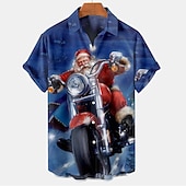 billiga Jultomtens outfit-Herr Skjorta jultomten Grafiska tryck Nedvikt Grön Svart Blå Purpur Marinblå 3D-tryck Jul Gata Kort ärm Button-Down Mönster Kläder Mode Designer Ledigt Mjukt