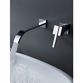 abordables Soporte para pared-Grifos para lavabo de baño, cascada de latón, estilo moderno, montaje en pared, monomando, dos orificios, acabado cromado, grifo de baño con interruptor frío y caliente