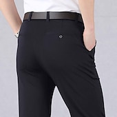 cheap Slim-Men&#039;s Dress Pants Trousers Casual Pants Pocket Elastic Waist Straight Leg Plain Stretch Wedding Office Business Stylish Formal Black Wine High Waist Micro-elastic