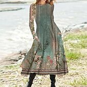 cheap Art&amp;Design Dress-Women&#039;s Midi Dress Casual Dress Winter Dress Swing Dress Vacation Fashion Basic Formal Vacation Party Regular Fit Tie Dye Color Gradient Long Sleeve Crew Neck Yellow Blue Camel Purple