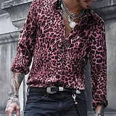 preiswerte Tiermuster Druck-Herren Leopard Hemd Knopfhemd Langarm Designer Atmungsaktiv Komfortabel Täglich Wochenende Frühling &amp; Herbst Umlegekragen Button-Down Hellrosa Blau Braun Grün Grau