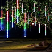 זול מוצרים עם חיבור לחשמל-led מטאורים גשם אורות 30 ס"מ 11.8 אינץ' 8 צינורות 192 led נטיפי קרח שלג נופל אורות נצנצים כוכב חיצוני טיפת גשם אורות חג המולד מסיבת חתונה חג קישוט עץ