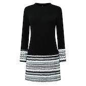ieftine Rochie cu dungi și geometrică-Pentru femei Rochie Mini Rochie hanorac Rochie casual Rochie de iarnă Rochie Corset Modă De Bază În aer liber Petrecere Stradă Fit regulat Geometric Dungi Manșon Lung Stil Nautic Negru Alb Roșu Vin