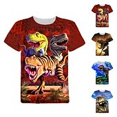 halpa Poikien 3D Eläimet-Lapset Poikien T-paita Tee Eläin Dinosaurus Lyhythihainen Crewneck Lasten toppi Kausaliteetti 3D-tulostus Tyylikäs Päivittäin Kesä Viini 3-12 vuotta