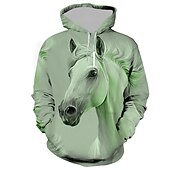 baratos Moletons masculinos com capuz-Homens Animal Cavalo Moletom Moletons Moletom com capuz Manga Longa Moletom com capuz Com Capuz Roupa de rua Impressão 3D Diário Esportes Branco Rosa Imprimir Primavera &amp; Outono Designer