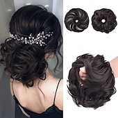 abordables Chignons-2pcs chignon désordonné chignon bouclé ondulé extensions de queue de cheval postiches cheveux chouchous wraps chignon pour femmes filles (plus chignon limité avec une longueur de cheveux plus longue