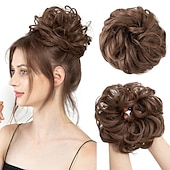 cheap Chignons-Messy Hair Buns Hair Piece Curly Hair Scrunchies for Women Girls Hairpieces Wavy Donut Hair Pieces Hair Bun Updo Hair Chignons