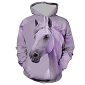 baratos Moletons masculinos com capuz-Homens Animal Cavalo Moletom Moletons Moletom com capuz Manga Longa Moletom com capuz Com Capuz Roupa de rua Impressão 3D Diário Esportes Branco Rosa Imprimir Primavera &amp; Outono Designer