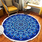 preiswerte Wohn- und Schlafzimmerteppiche-Runder Teppich mit Mandala-Quaste im Ethno-Stil, Wohnzimmer, Schlafzimmer, Couchtisch, Bodenmatte