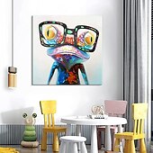 abordables Peintures animaux-peinture à l&#039;huile toile mur art décoration grenouille mignonne avec des lunettes pour la décoration intérieure peinture sans cadre ou encadrée illustration pour salon décor de chambre d&#039;enfants