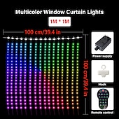 cheap Plug String Lights-Smart RGB LED Christmas Curtain Lights with Bluetooth APP Control  3X3m 2X2m 1X1m LED Fairy String Lights DIY Picture Display for Party Holiday Garland Window Decoration