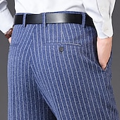 cheap Slim-Men&#039;s Dress Pants Trousers Casual Pants Flat Front Pants Pocket Plaid Stripe Comfort Warm Wedding Business Casual Retro Vintage Classic Dark Khaki Royal Blue High Waist Stretchy