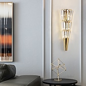 economico Luci da parete-Applique Da Parete A Led Cristallo Diamante Design, Applique Da Parete Finitura Ottone Lampada Da Comodino A Forma Di Fiaccola Lampada Da Parete Per Camera Da Letto Moderna Applique Da Parete In