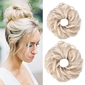 abordables Chignons-2pcs chignon désordonné chignon bouclé ondulé extensions de queue de cheval postiches cheveux chouchous wraps chignon pour femmes filles (plus chignon limité avec une longueur de cheveux plus longue