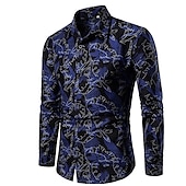 preiswerte Ethnisches Muster-Herren Blätter Hemd Langarm Designer Strand Design Täglich Ganzjährig Umlegekragen Bedruckt Weiß Rote Blau Purpur Grün