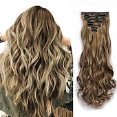 baratos Clip nas extensões-grampo em extensões de cabelo apliques de cabelo de 22 polegadas 7 peças/conjunto grampo em extensão de cabelo fibra sintética resistente ao calor para mulheres de uso diário fazer extensões de cabelo