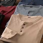 billiga Casual Henley T-shirt-Herr Waffle Henley Shirt Henleytröja T-shirts Långärmad tröja Slät Henley Sport Arbetskläder Långärmad Button-Down Kläder Mode Streetwear Ledigt