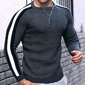 levne pánský pulovrový svetr-Pánské Svetr Oříznutý svetr Pulovrový svetr Vaflová Plést Zkrácené Pletený Proužek Výstřih ke krku Zahřívací Ležérní Oblečení Klínové rukávy Podzim zima Černá Bílá M L XL