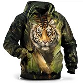 halpa miesten plus kokoiset hupparit-Miesten Pluskoko Pullover-huppari Iso ja pitkä Eläin Hupullinen Tasku Pitkähihainen 봄 &amp; Syksy Muoti Katutyyli Perus Mukava Työ Arki-asut Topit