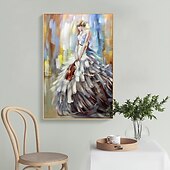 billiga Människomålningar-handgjord oljemålning canvas väggkonst dekor abstrakt flicka dans måla original människor måla för heminredning med sträckt ram/utan inre ram målning