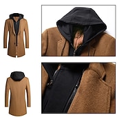 baratos Trench coat masculino-Homens Casaco de inverno Casaco de lã Casaco Roupa Diária Para Noite Inverno Lã Térmico / Quente Lavável agasalhos Roupa Moda Aquecimento Cor Sólida Capuz removível Com Capuz Não Trespassado