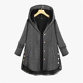 baratos Casacos de Inverno-Mulheres Plus Size Parka Botão Bolsos Tecido Ao ar livre Casual Manga Longa Com Capuz Padrão Inverno Outono Verde Escuro Azul Escuro Vermelho L XL XXL 3XL 4XL