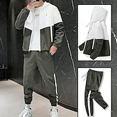 cheap Basic Tracksuits-Men&#039;s Tracksuit Sweatsuit Jogging Suits Black Blue Green Hooded Color Block Pocket 2 Piece Sports &amp; Outdoor Daily Sports Cool Sportswear Casual Fall Spring Clothing Apparel Hoodies Sweatshirts  Long