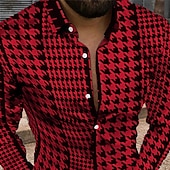billiga Geometriska mönster-Herr Geometriska mönster Årgång Skjorta Knapp upp skjorta Långärmad Mode Designer Ledigt Dagligen Helgdag Helgen Vår &amp; sommar Nedvikt 3D Button-Down Svartvit Gul Svart / Purpur Rubinrött Marinblå