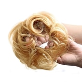 economico Chignon-chignon disordinato capelli umani scrunchie istantaneo up-do ciambella chignon ricci ondulati posticci per le donne (#8 marrone/marrone chiaro)