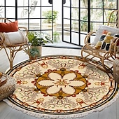 preiswerte Wohn- und Schlafzimmerteppiche-Runder Teppich mit Mandala-Quaste im Ethno-Stil, Wohnzimmer, Schlafzimmer, Couchtisch, Bodenmatte