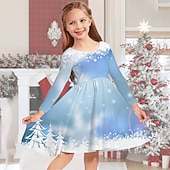 abordables Vestido con visión brillante en 3D-Niños Chica Vestido de Navidad Vestido Vestido de copo de nieve Copo Manga Larga Regalos de Navidad Casual Cuello redondo Adorable Diario Poliéster Sobre la rodilla Vestido informal Vestido de