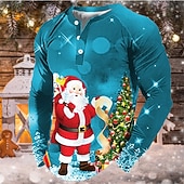 maglietta di natale camicia henley da uomo t shirt tee tee grafica babbo natale henley verde blu arancione rosso 3d stampa all'aperto natale manica lunga patchwork button-down abbigliamento economico Vestito da Babbo Natale-maglietta di natale camicia henley da uomo t shirt tee tee grafica babbo natale henley verde blu arancione rosso 3d stampa all'aperto natale manica lunga patchwork button-down abbigliamento
