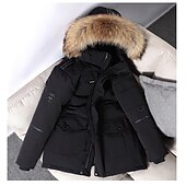 economico Piumini e parka da uomo-Per uomo piumino Piumino Parka Colletto di pelliccia Ufficio Da tutti i giorni Lungo Casual quotidiano Informale Tenere al caldo Inverno Colore puro Nero Bianco Rosso Piumino