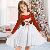 abordables Vestidos de Navidad para niños-Niños Chica Vestido de Navidad Vestido Vestido de copo de nieve Animal Cada Copo Manga Larga Casual Cuello redondo Adorable Diario Poliéster Sobre la rodilla Vestido informal Vestido de Columpio