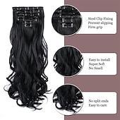 baratos Clip nas extensões-grampo em extensões de cabelo apliques de cabelo de 22 polegadas 7 peças/conjunto grampo em extensão de cabelo fibra sintética resistente ao calor para mulheres de uso diário fazer extensões de cabelo